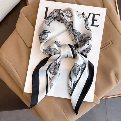 Luxury Brand Silk Satin Square Plaid Scarf