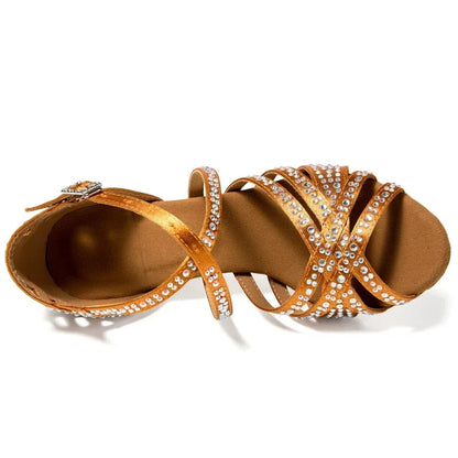 Diamond-encrusted Latin Ballroom Dance Soft Sole Shoes