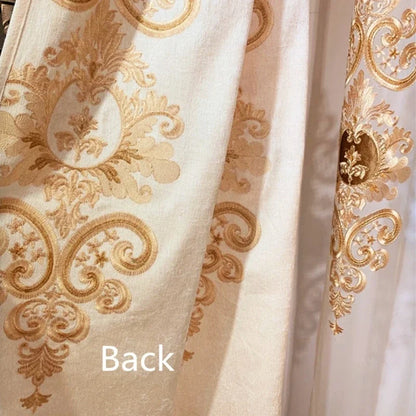 European Beige Embroidered Chenille Valance Customizable Luxury Curtain for Living Room Bedroom Dining Room