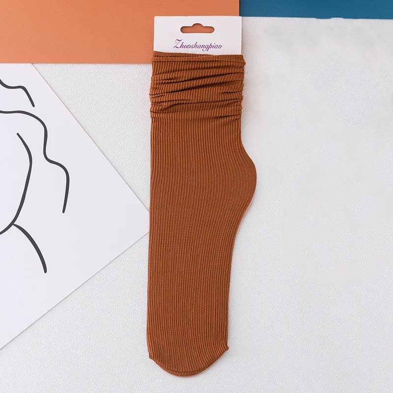 Multicolor Solid Color Ice Silk Velvet Mid Tube Women summer Socks Soft Thin