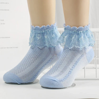 Breathable Cotton Socks with Ruffle Lace