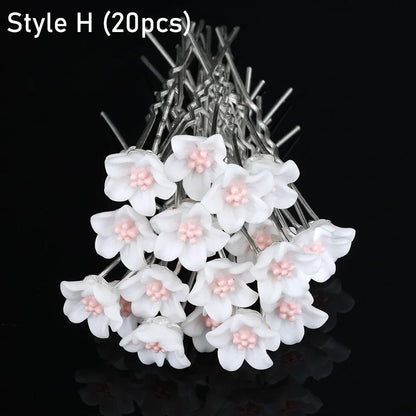 20pcs Elegant Pearl Crystal Hairpin Wedding Bridal U-shaped Metal Hair Comb Forks for Women
