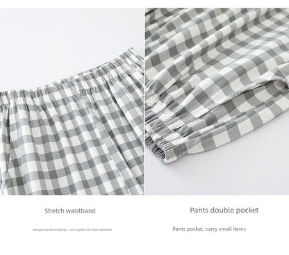 Cotton Couple Pajamas for Men and Women Spring and Autumn Pure Cotton Thin Plaid Long Sleeves Plus Size Outerwear