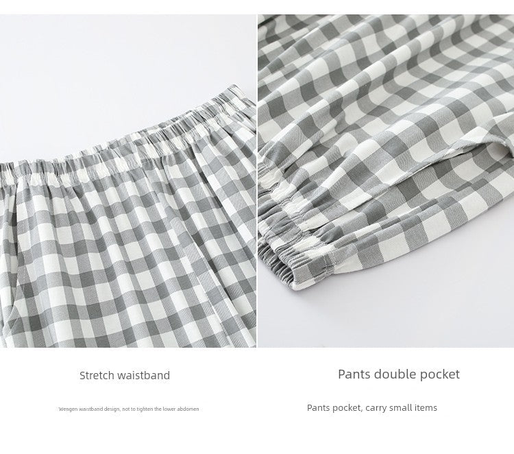 Pure Cotton Thin Plaid Unisex Pajamas for Men and Women Spring and Autumn Long Sleeves Plus Size Outerwear