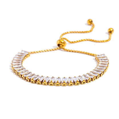 Women's Adjustable CZ Bracelet - Sparkling Zirconia Chain, Shines on Hypoallergenic Stainless Steel, Dazzling Everyday Jewelry