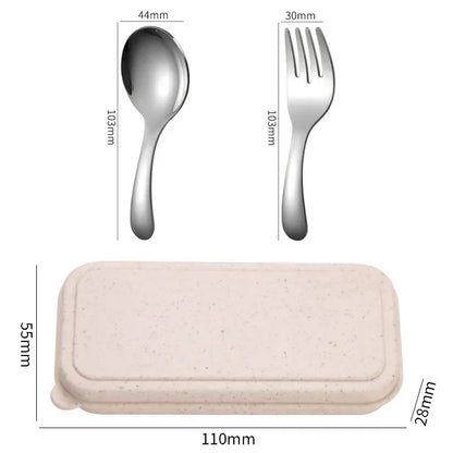 Mini Portable Stainless Steel Spoon Fork Set Storage Dessert Fruit Tool for Work School Short Handle Tableware Suitable for Kids