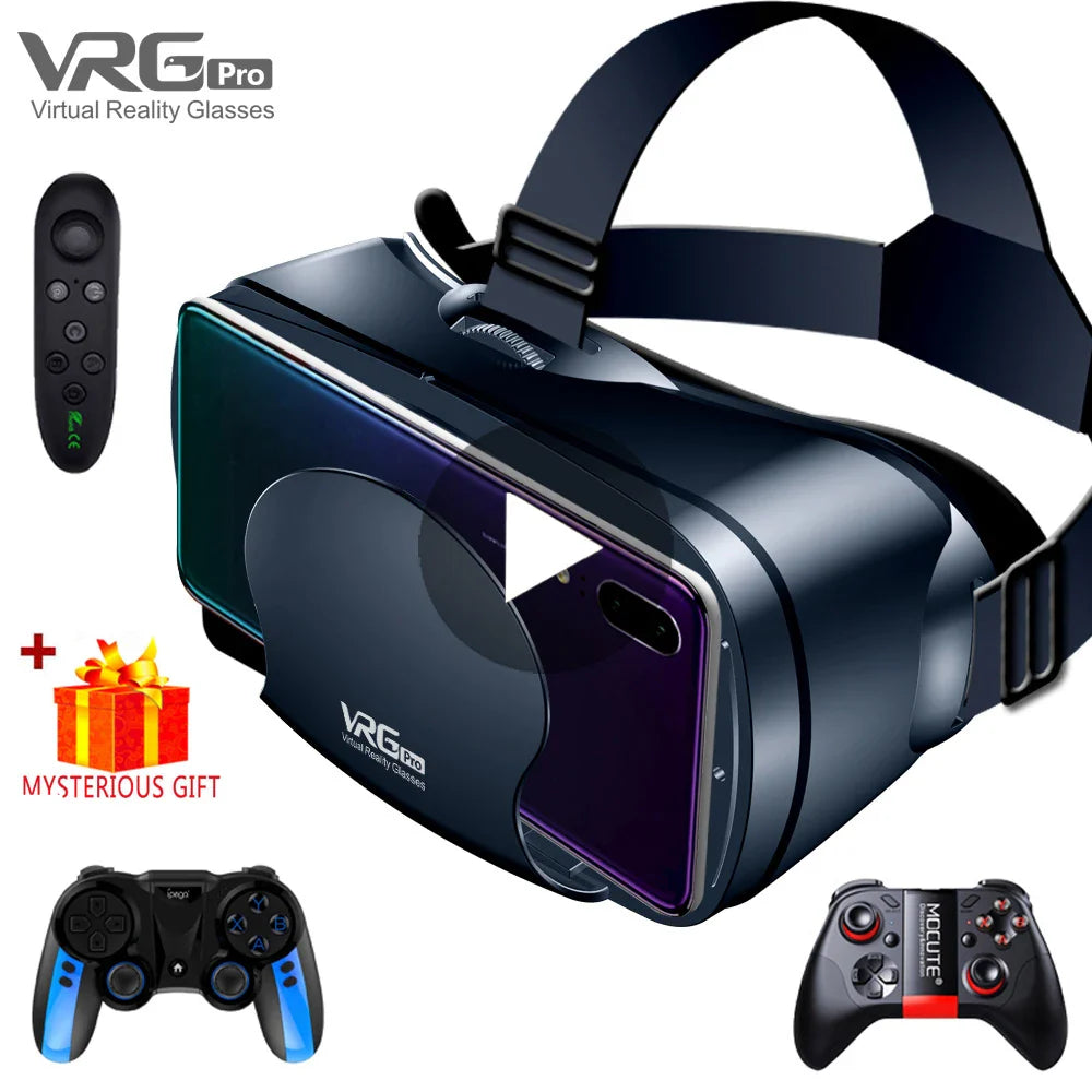 7 Inches Lenses 3D VR Virtual Reality Headset Smart Glasses Helmet for Smartphones Cell Phone Mobile Binoculars with Controllers