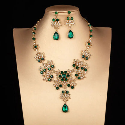 Baroque Bridal Crown Crystal Tiara & Necklace Earrings Jewelry Sets