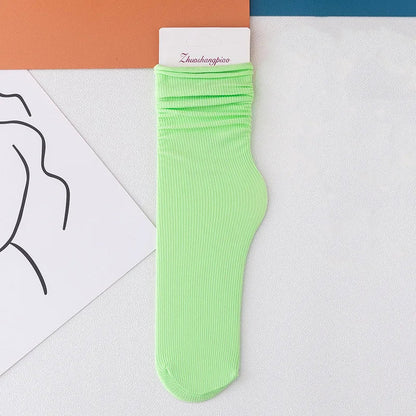 Multicolor Solid Color Ice Silk Velvet Mid Tube Women summer Socks Soft Thin