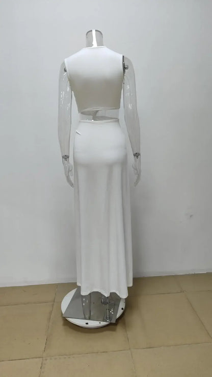 Summer Beach Sexy Maxi Dress Sexy Hollow Out Twist Knot High Split Sleeveless Deep V