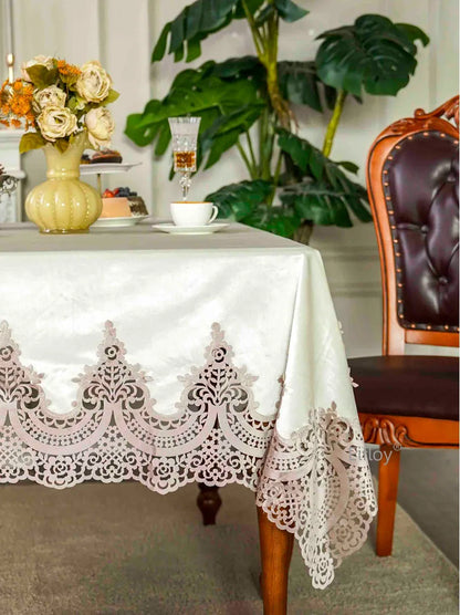 EIFLOY-Italian Velvet Tablecloth Rectangle, Luxury Lace Table Cover, Soft Dining Table Cloth, European, Party Table Decoration
