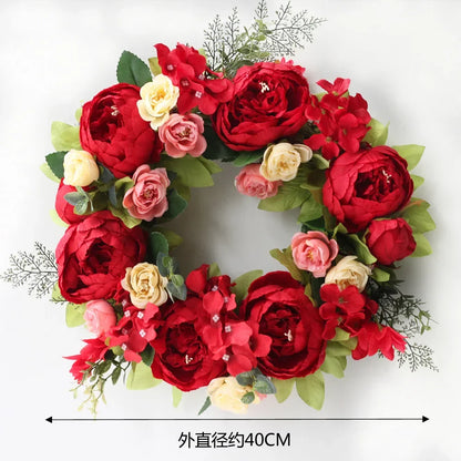 Home Decor Artificial Peony Front Door Wreath