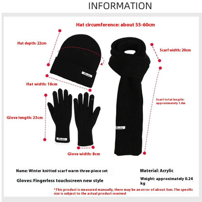 Winter Warm Knitted Hat Scarf Gloves Women's Windproof Three-piece Set