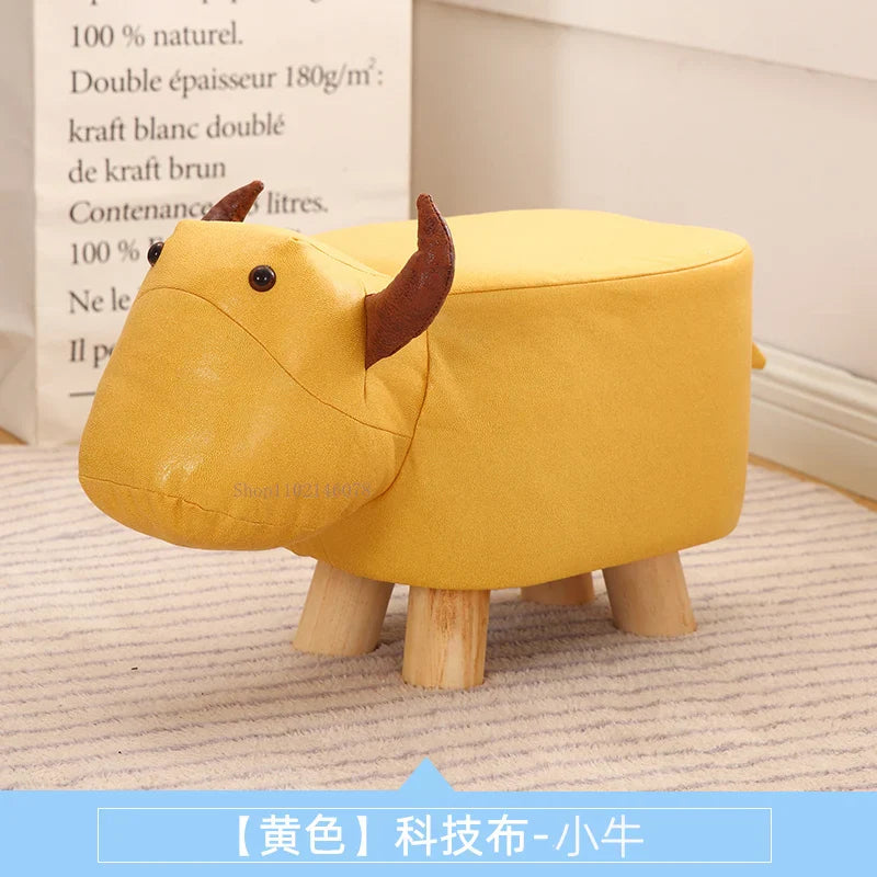 Real Wood Low Stools Creative Animal Elephant Cartoon Family Change Shoe taburete Small Stool ottomans Lovely pouf