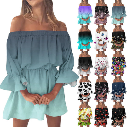 Elegant Summer Print Off Shoulder Dress for Women