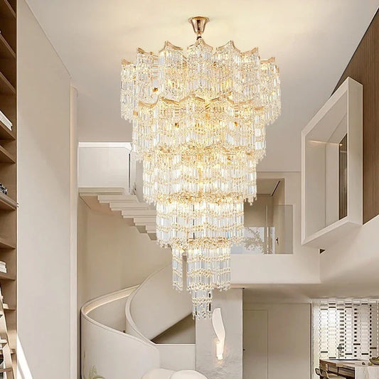 Luxury Stairs Large Crystal Hanging Lamp Chandeliers