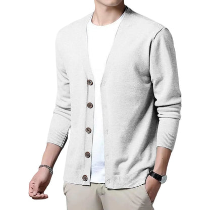 Men's V Neck Cardigan Sweater Single Breasted Ribbed Knitted