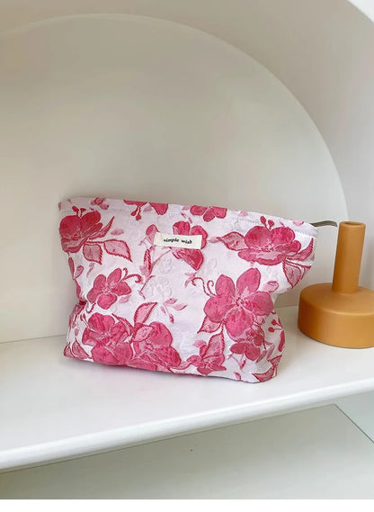 Fashion Floral Print Zipper Cosmetic Bag Travel Essentials Organizer Makeup Toiletry Pouch Portable Women's Makeup Bag