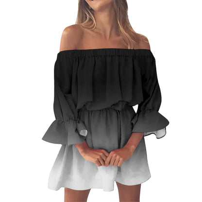 Elegant Summer Print Off Shoulder Dress for Women