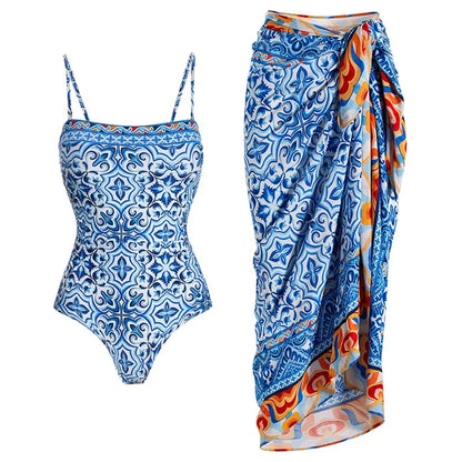 2-Piece Shoulder Ruffle Swimsuit With Cover Up Sexy Beachwear