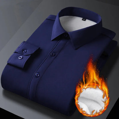 Men's Autumn Winter Long Sleeve Shirts Warm Fleece Stretch Shirt