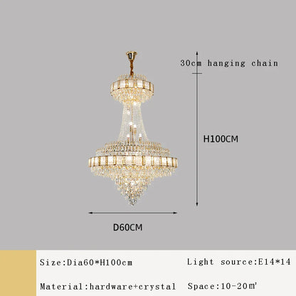 Luxury Gold Large Crystal Chandelier Nordic Home Decoration Led High-end Hanging Lamp
