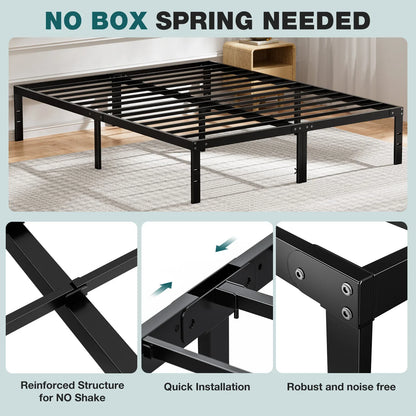 Basic Twin Full Queen King Size Bed Frame Metal Platform with Storage Space Sturdy Steel Slat Support 350LBS