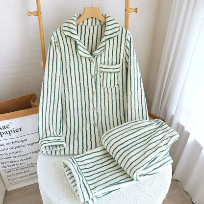 Unisex Winter Plush Couple Flannel Pajamas 2 Piece Set Warm and Soft Home Nightwear Clothes