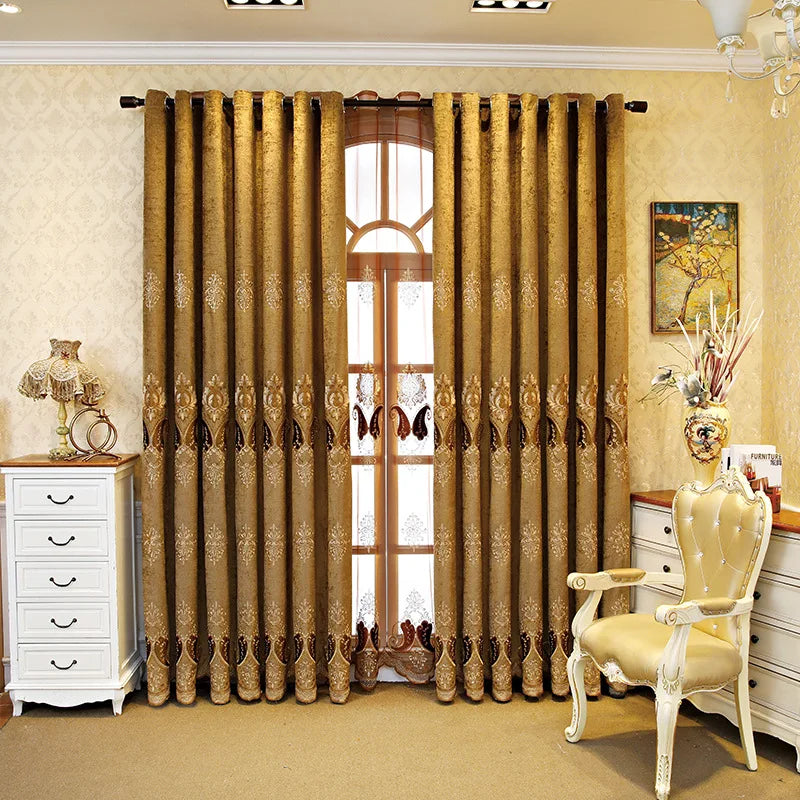 Thickened Blue Embroidery Chenille Shading Curtains for Living Room Bedroom Partition Curtain