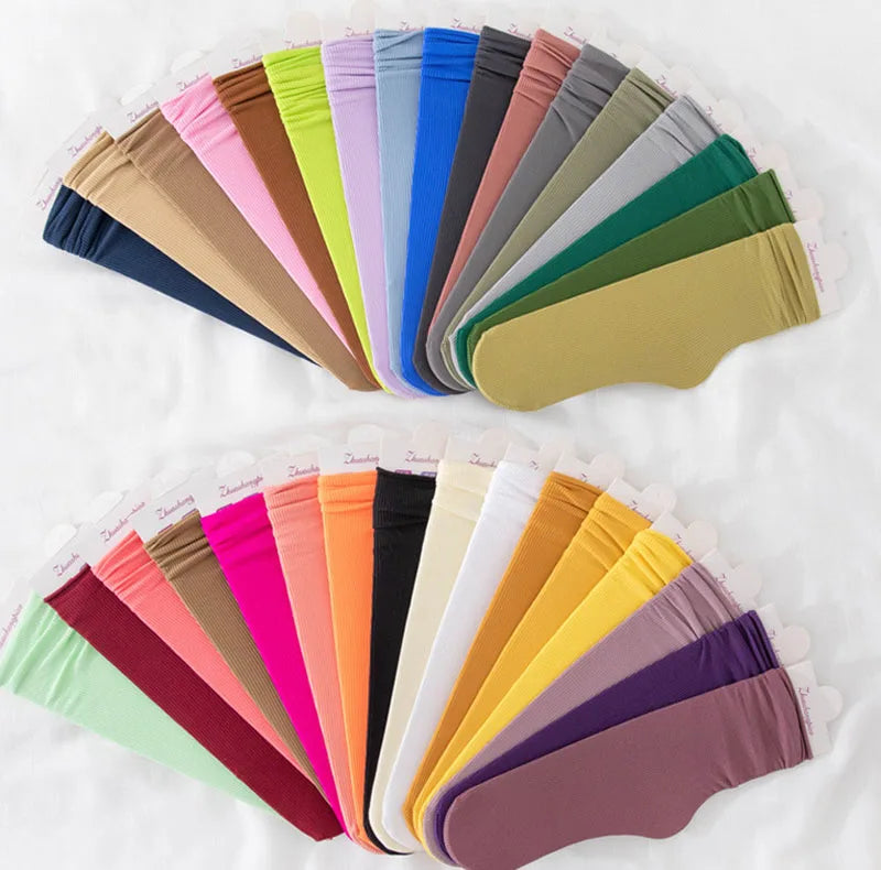 Multicolor Solid Color Ice Silk Velvet Mid Tube Women summer Socks Soft Thin