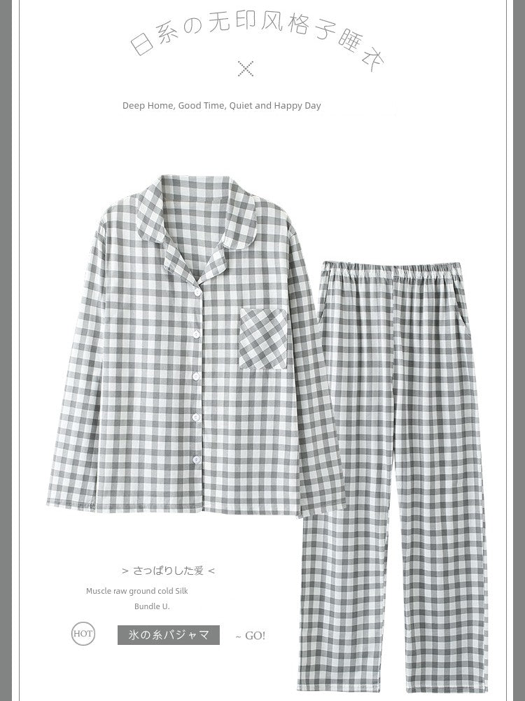 Pure Cotton Thin Plaid Unisex Pajamas for Men and Women Spring and Autumn Long Sleeves Plus Size Outerwear