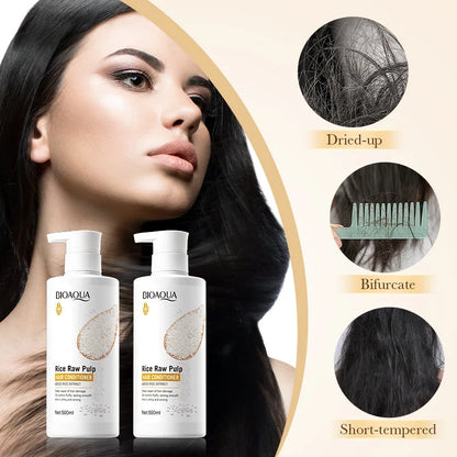 500ml Rice Conditioner Deeply Repairs Damaged Hair, Controls Oil Moisturizes, Leaves Hair Volumizing, Smooth, Shiny, And Elastic