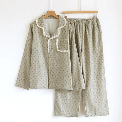 Autumn Spring Light Floral Printed Loose Comfortable Plus Size Sleepwear Women