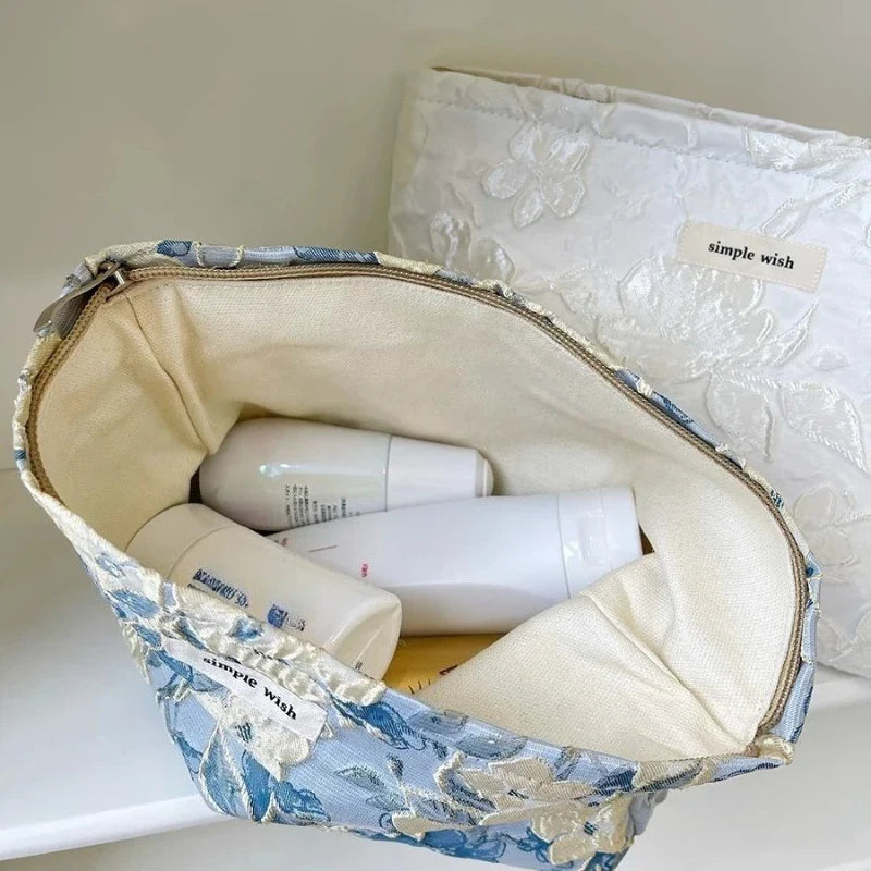 Fashion Floral Print Zipper Cosmetic Bag Travel Essentials Organizer Makeup Toiletry Pouch Portable Women's Makeup Bag
