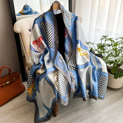 Women's 180x90cm Silk Scarf Luxury Soft Smooth Long Shawl Wrap Turban Fashion Accessory for Outdoor Beach Sunscreen