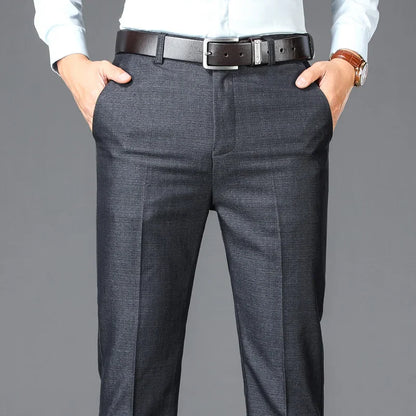 Business Men's Casual Suit Pants Solid High Waist Straight Classic Style Plus Size