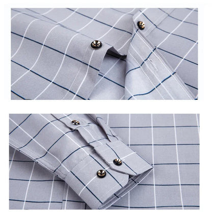 Men's Casual Shirt Long Sleeved Cotton Comfortable Breathable Plaid Striped