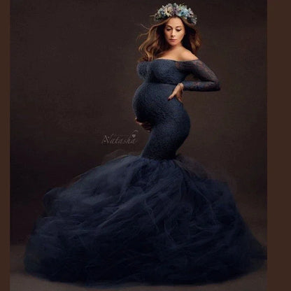 Sexy Lace Off shoulder Pregnancy Dress Photography Props Maxi Gown
