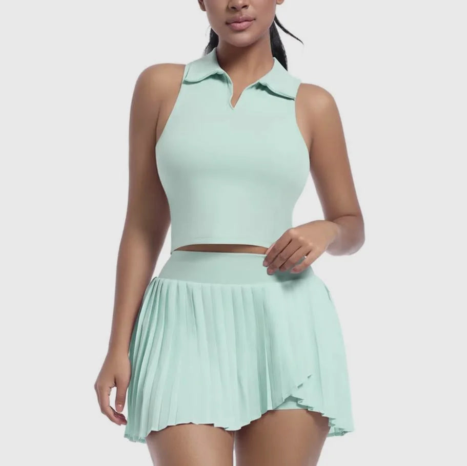 Women Gym Yoga Set Workout Sportswear Fitness Shirts Tracksuit High Waist Skirts Top Suit