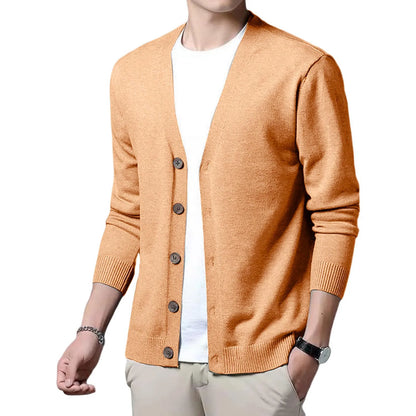 Men's V Neck Cardigan Sweater Single Breasted Ribbed Knitted