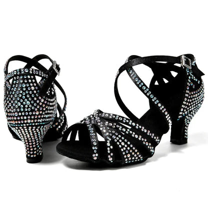 Diamond-encrusted Latin Ballroom Dance Soft Sole Shoes