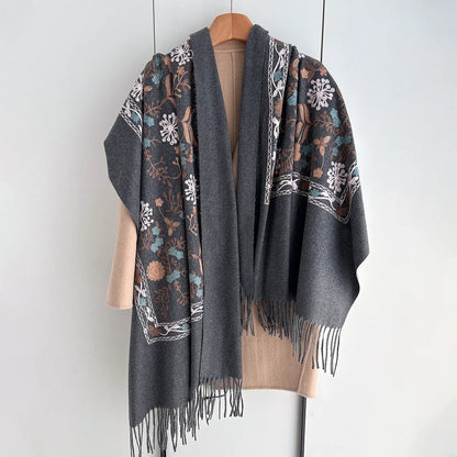 Many Colors Floral Warm Scarf For Women 70*210cm Luxury Faux Cashmere Shawl Winter Thick Pashmina Tassels Poncho Elegant Wrap