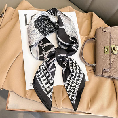 Luxury Brand Silk Satin Square Plaid Scarf