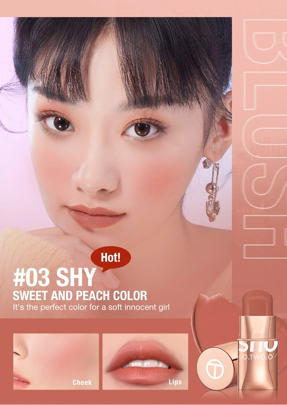 Lipstick Blush Stick 3-in-1 Eyes Cheek and Lip Tint Waterproof Lightweight Cream