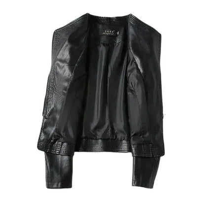 Women Sheepskin Short Jacket Slim Inclined Zipper Casual Autumn Winter
