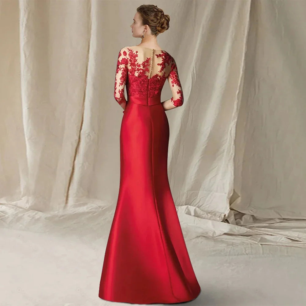 Elegant Mermaid High Quality Satin Wedding Party Gown with Lace Robe