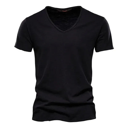 100% Cotton Men T Shirt Tops V Neck Thin Short Sleeve Tees Men Size S-5XL
