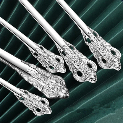 Luxury Gold Cutlery Set Vintage Dinnerware Set 18/10 Stainless Steel Silver Flatware Knife Fork and Spoon