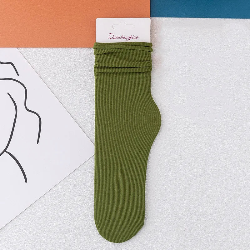 Multicolor Solid Color Ice Silk Velvet Mid Tube Women summer Socks Soft Thin
