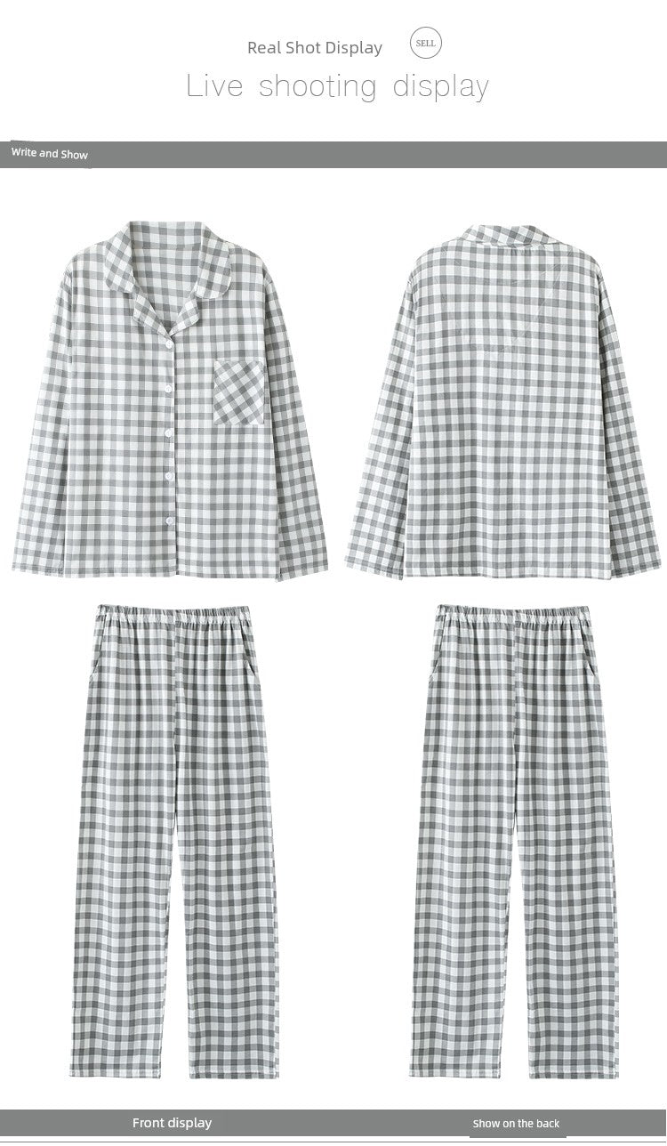 Pure Cotton Thin Plaid Unisex Pajamas for Men and Women Spring and Autumn Long Sleeves Plus Size Outerwear